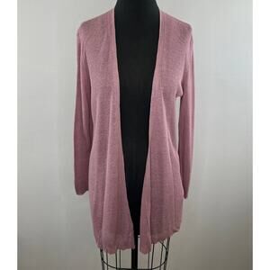 Eileen Fisher Dusty Pink Ribbed Knit Organic Linen Lyocell Open Front Cardigan S